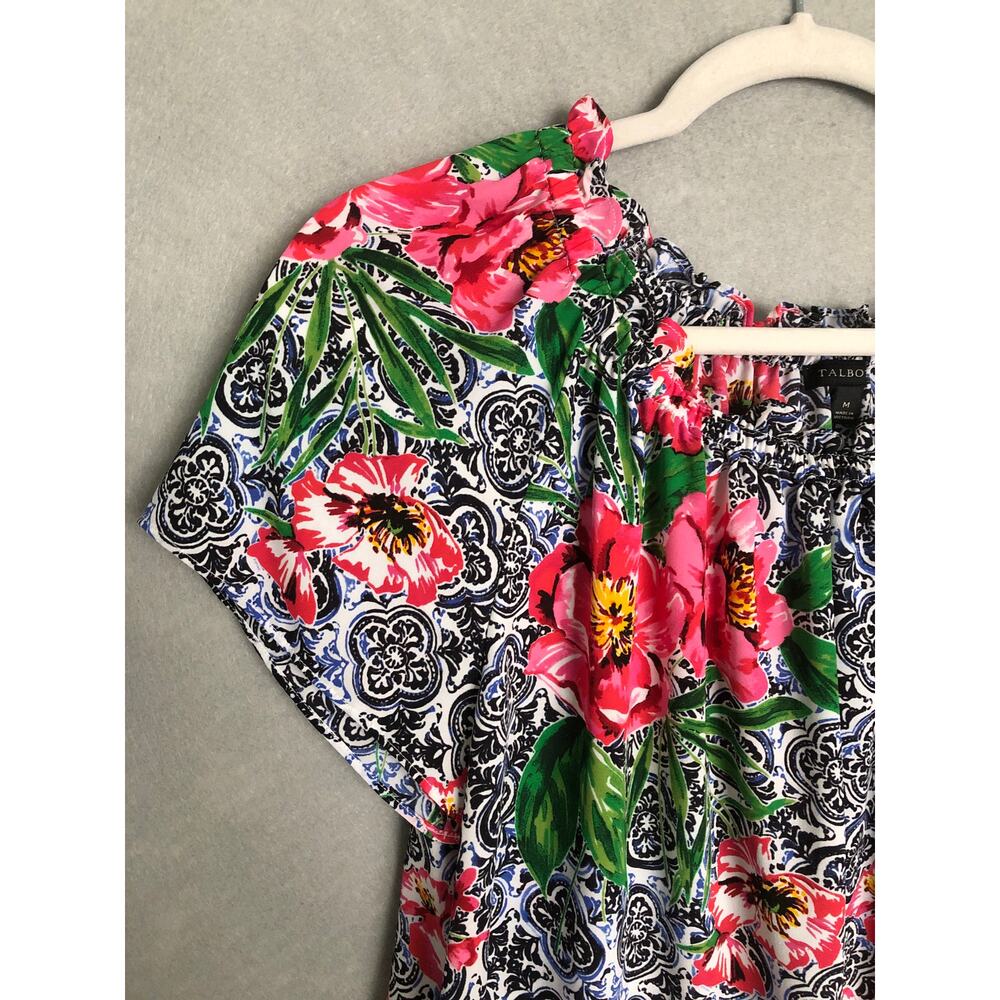 Talbots Floral Top Women's Medium Short Sleeve - Picture 3 of 5